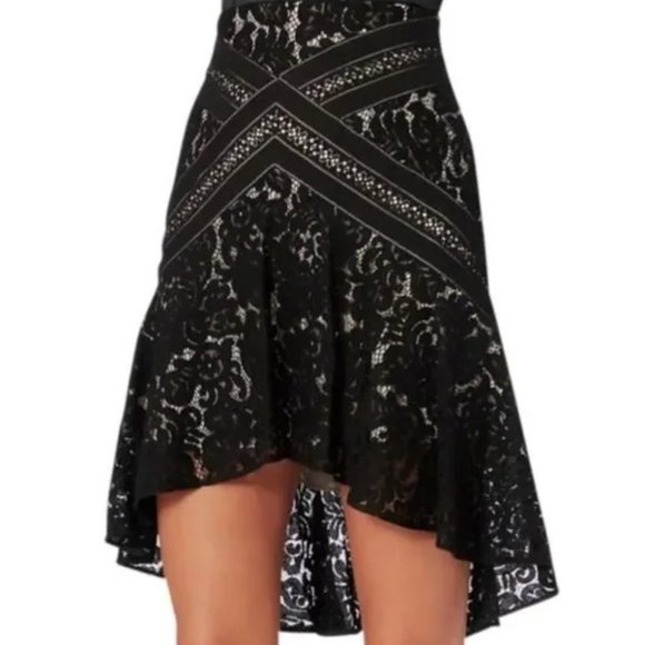 NWT Lover Rapture Hi-low Lace Flared Black Nude Beige Skirt - Picture 1 of 11